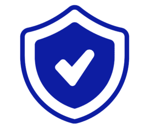 A blue shield with a white checkmark, symbolizing security or protection.